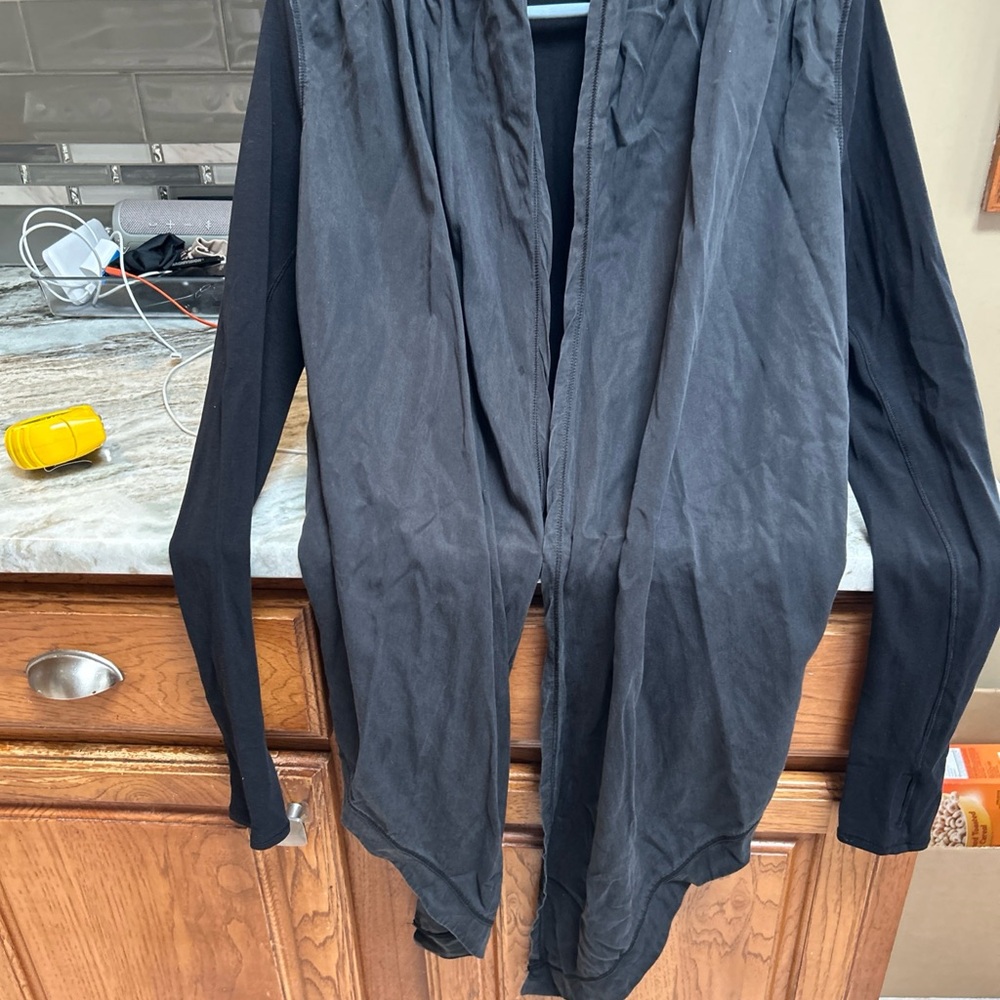 Lululemon Womens Black Universal Wrap Draped Waterfall Open Front Cardigan Sz L